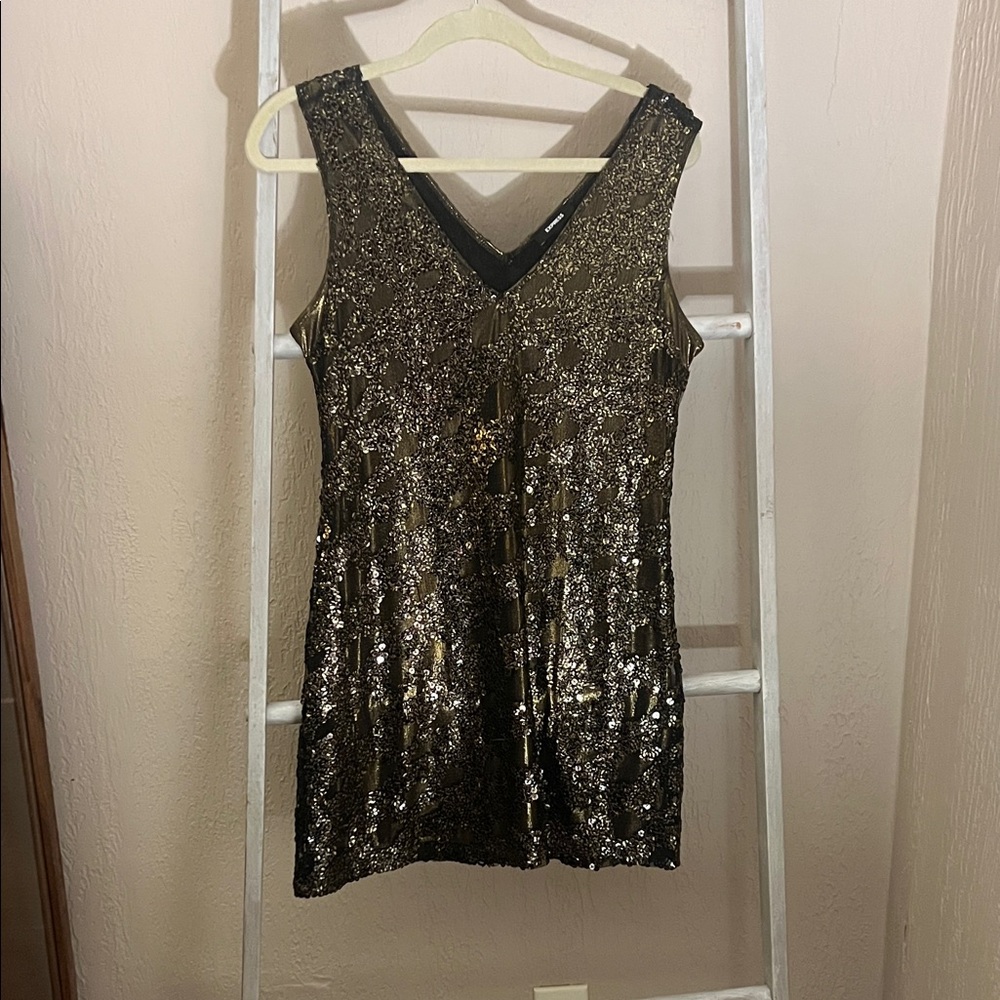 Express Gold Sequin Dress